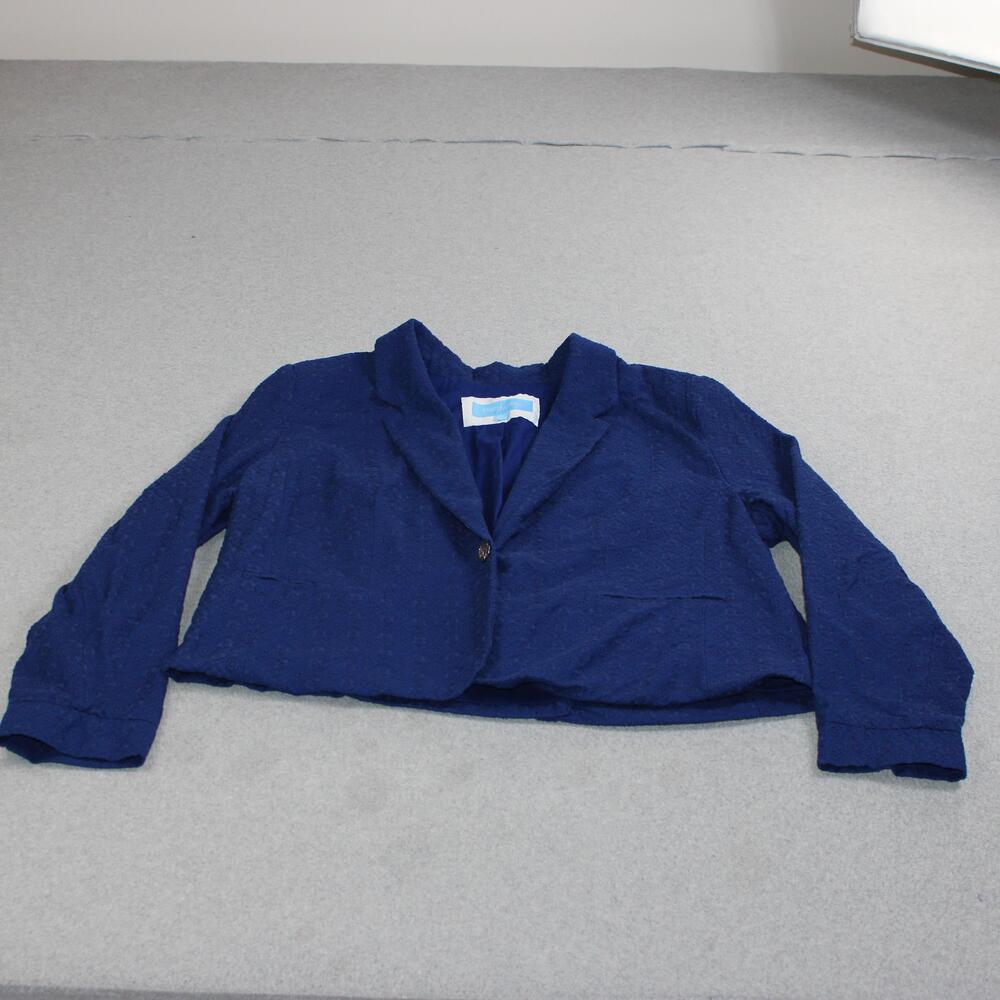 Draper James RSVP Blazer Women XXL Blue Floral Jacquard Cropped Jacket Office